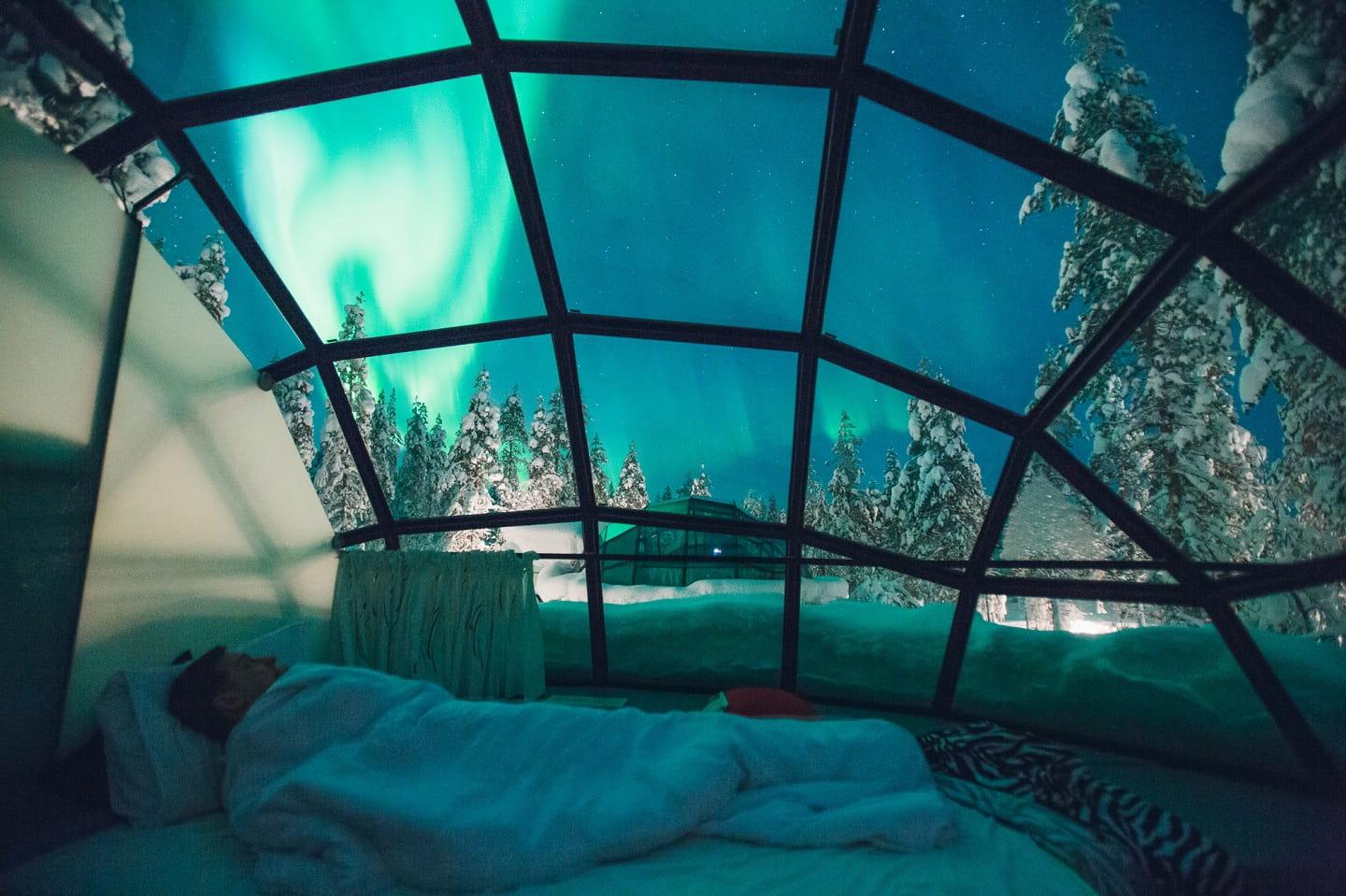 You can enjoy the Northern Lights while liying down in your bed