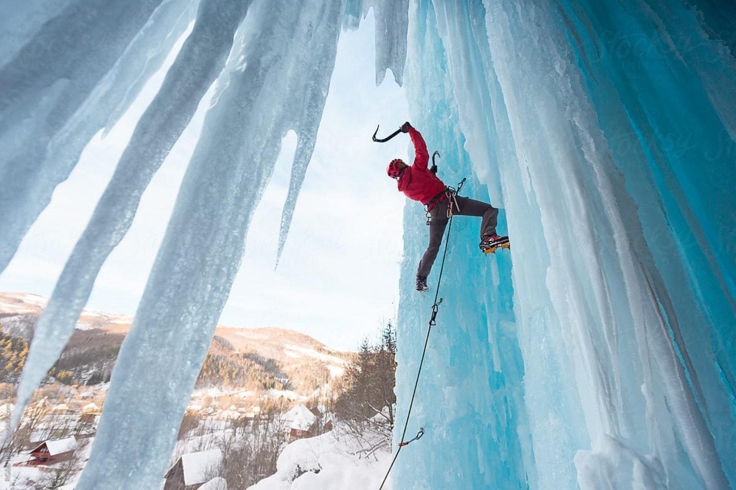 Frozen waterfall climbed