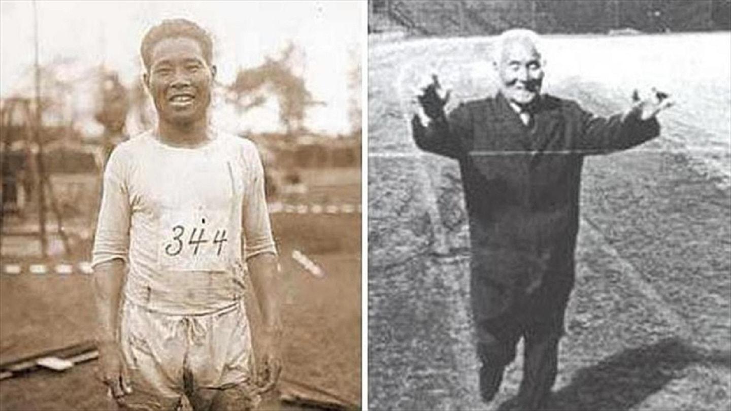 El "padre del maratón en Japón" antes y después de completarlo