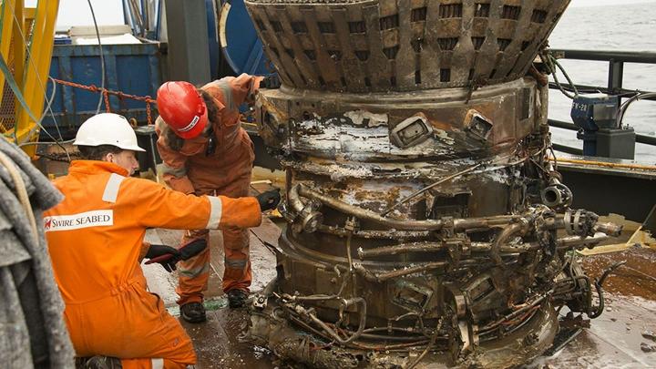 Motor del Apollo 11 rescatado de las profundidades del mar