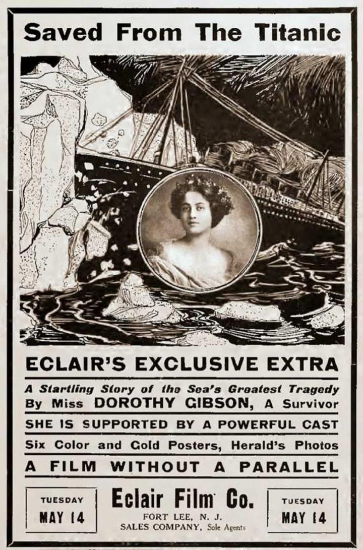 Dorothy Gibson salvada del Titanic cartel película 1912